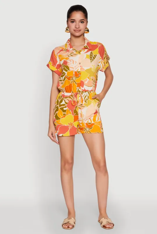Patterned Button Front Romper sold by Rainbow