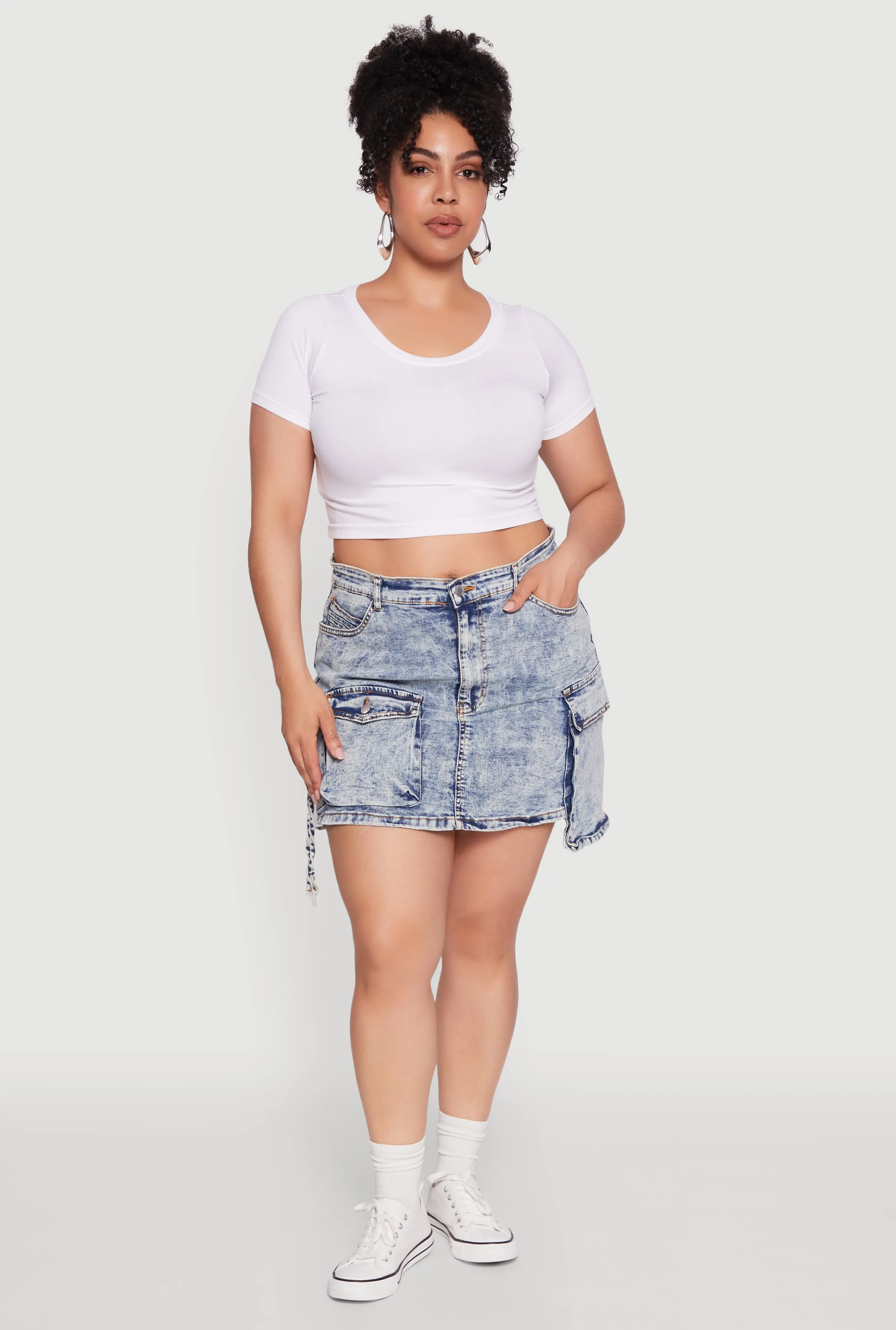 Plus Size Daisy Mineral Wash Denim Cargo Skirt sold by Rainbow