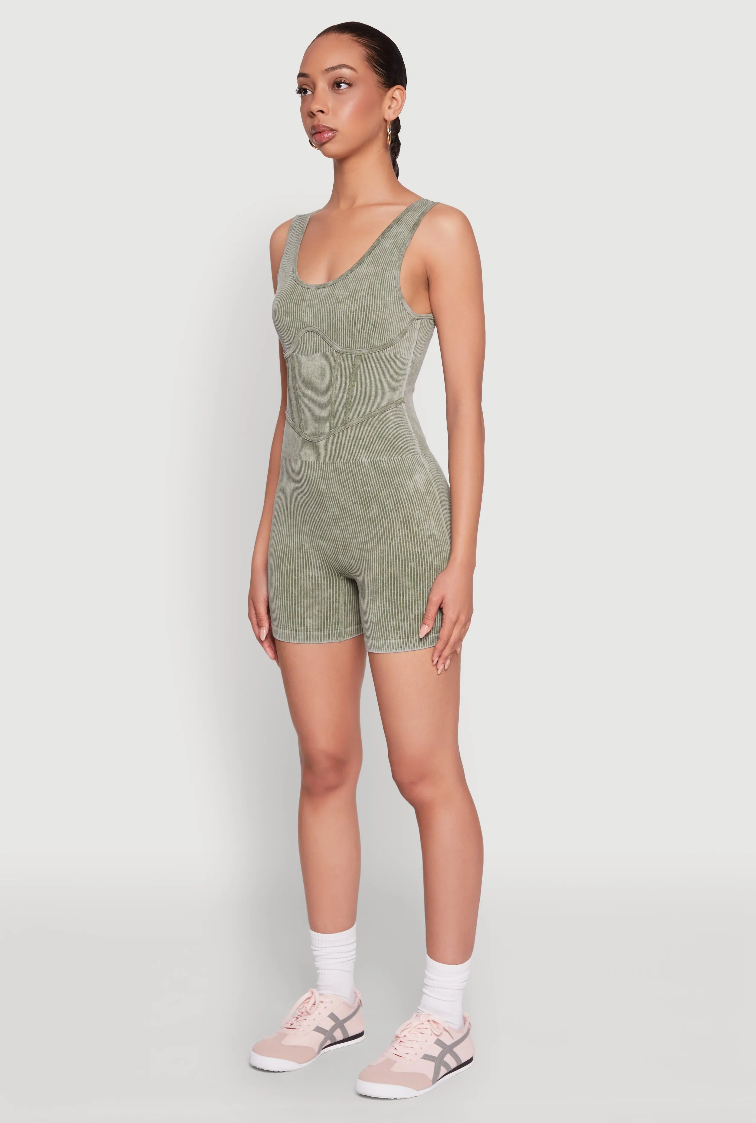 Mineral Wash Corset Detail Biker Romper sold by Rainbow product image thumbnail 3