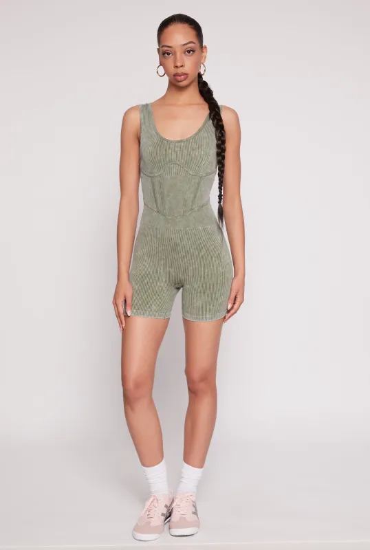 Mineral Wash Corset Detail Biker Romper sold by Rainbow