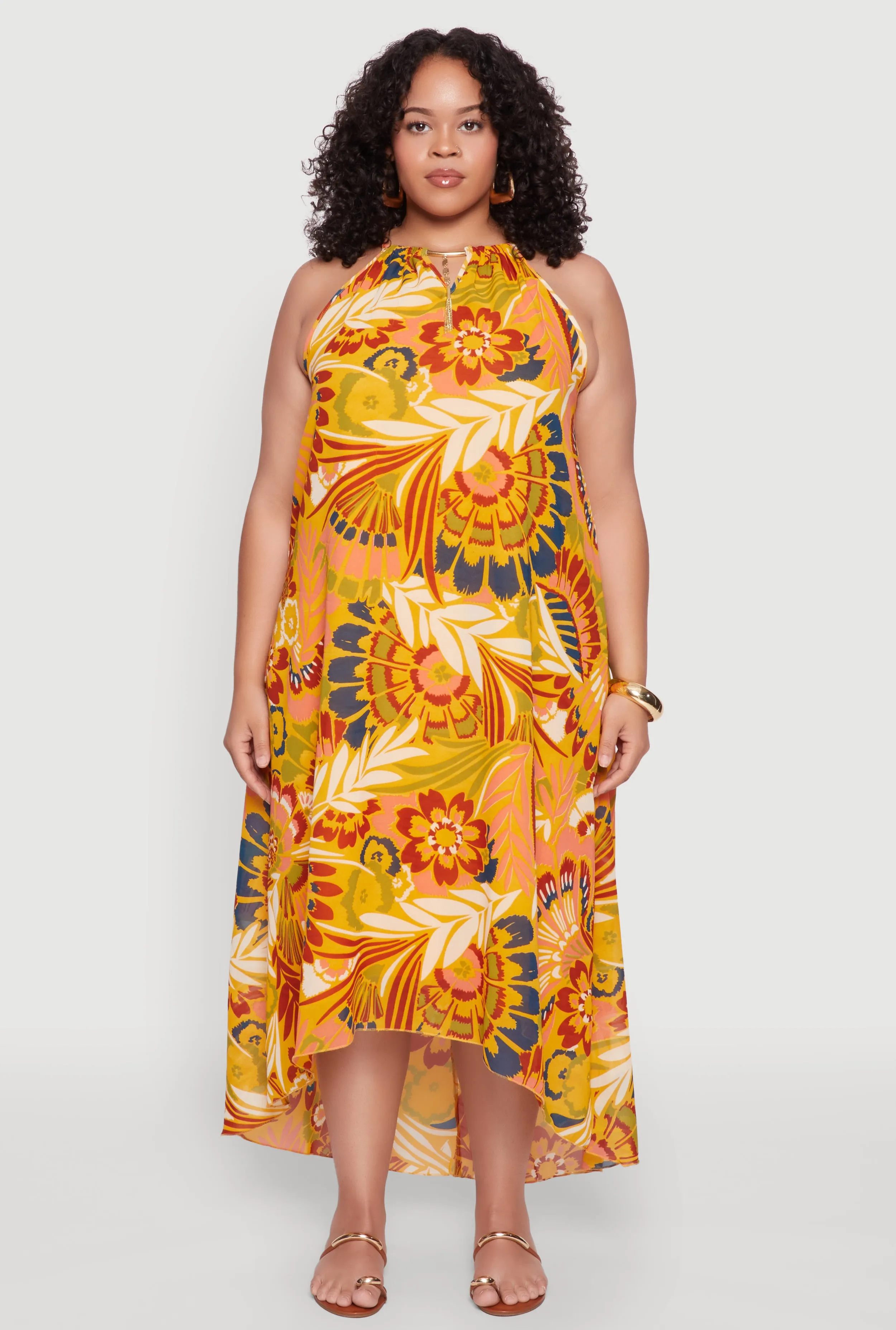 Plus Size Boho Floral Print Keyhole High Low Dress sold by Rainbow