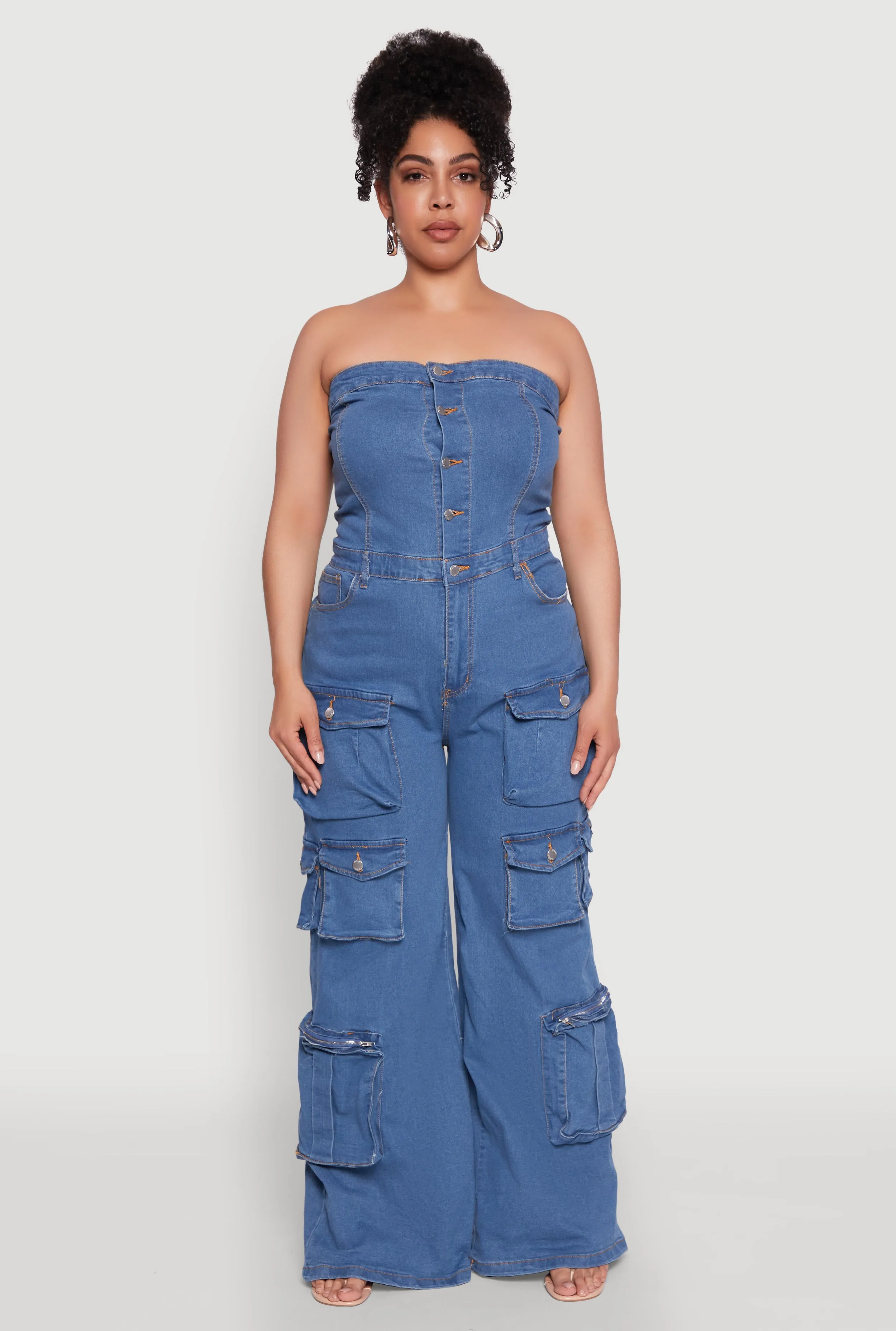 Plus Size Daisy Strapless Cargo Denim Jumpsuit sold by Rainbow product image thumbnail 2