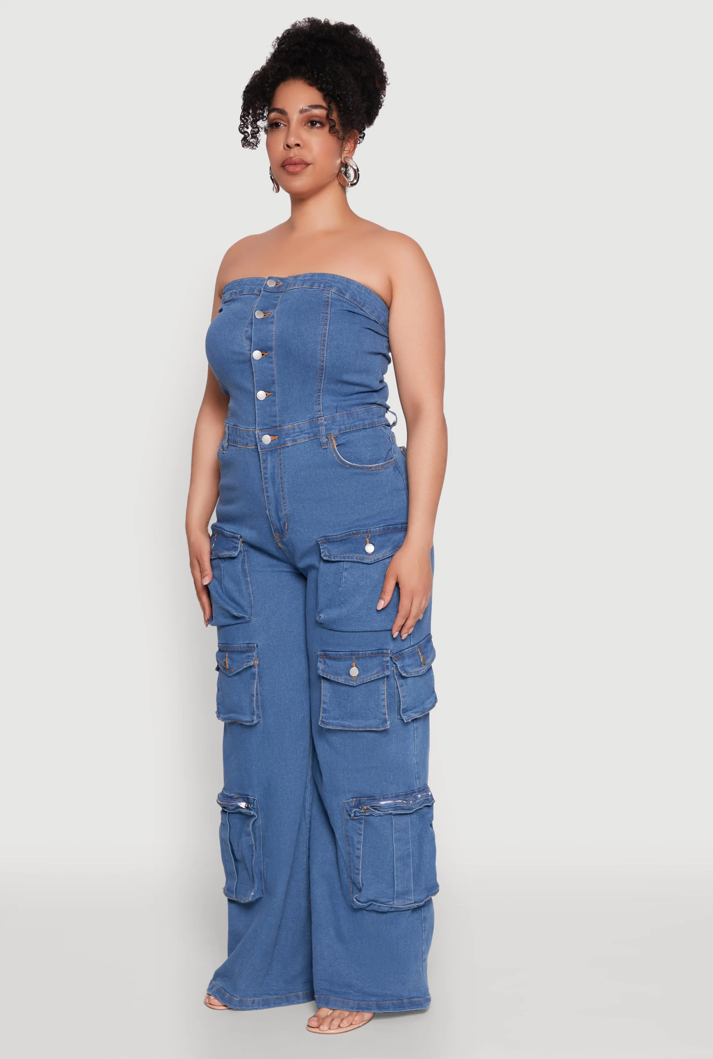 Plus Size Daisy Strapless Cargo Denim Jumpsuit sold by Rainbow product image thumbnail 3