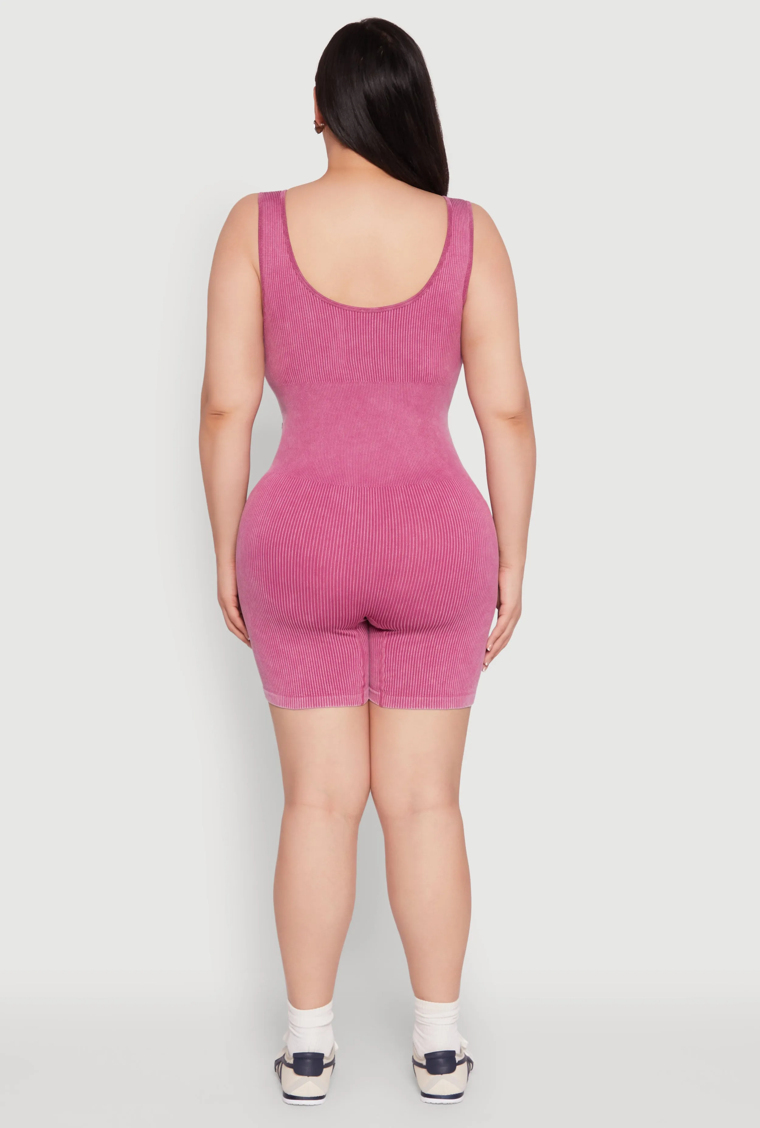Plus Size Seamless Ribbed Corset Detail Biker Romper sold by Rainbow product image thumbnail 5