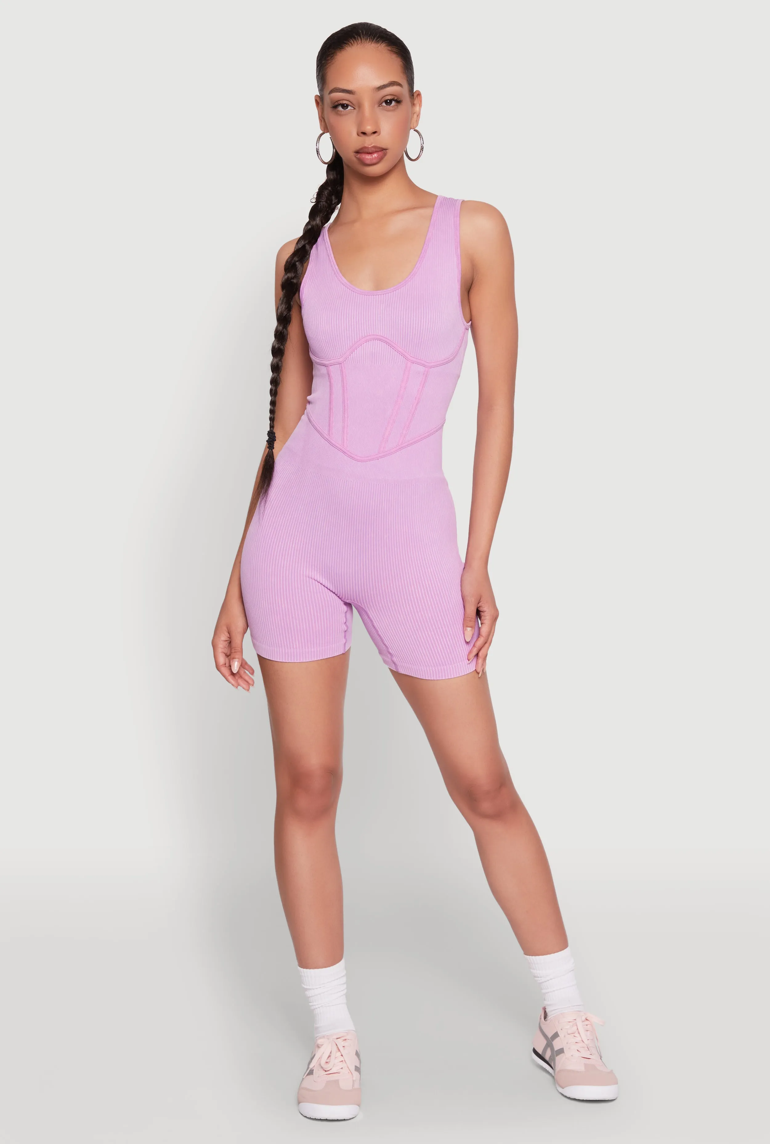 Mineral Wash Corset Detail Biker Romper sold by Rainbow