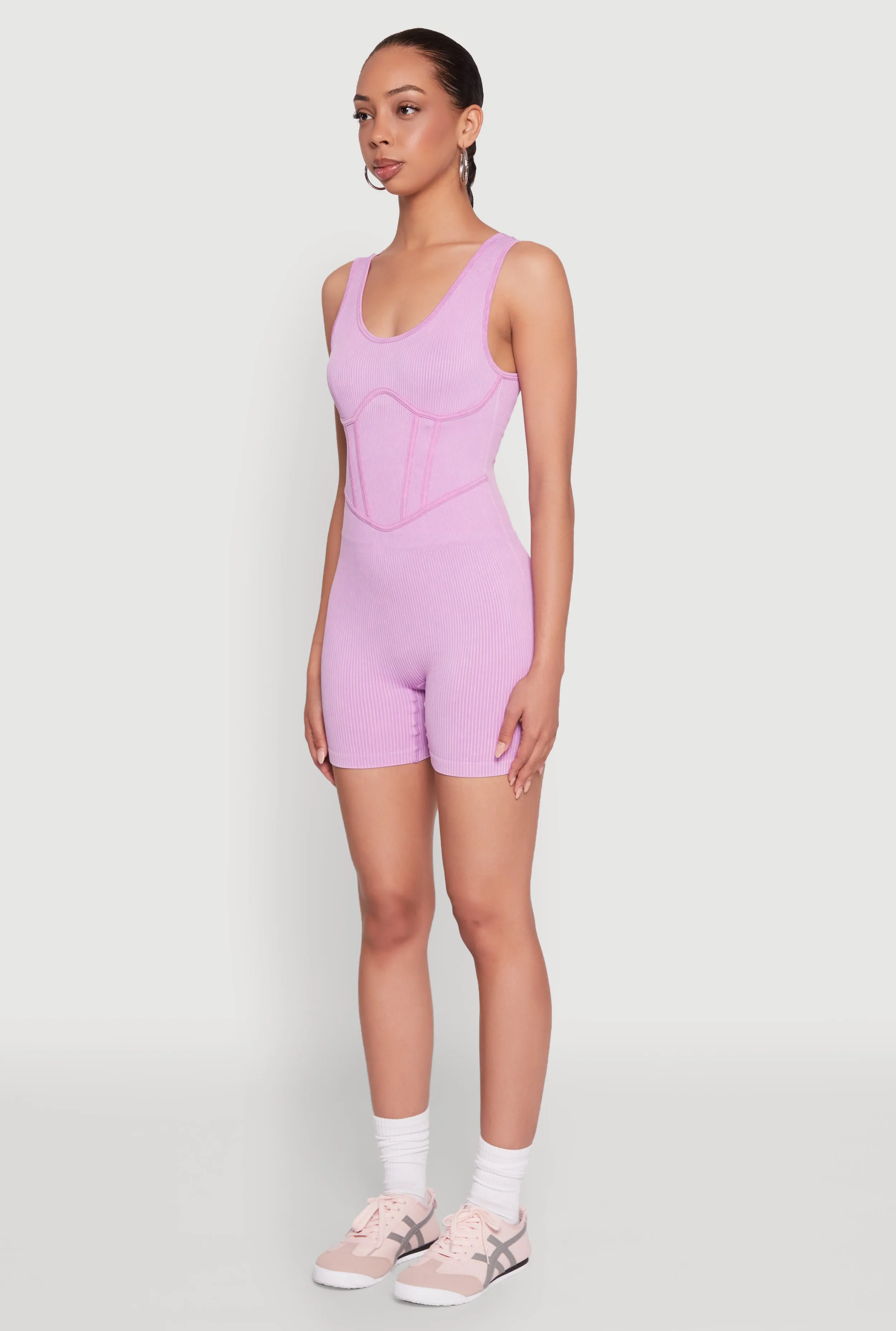 Mineral Wash Corset Detail Biker Romper sold by Rainbow product image thumbnail 3