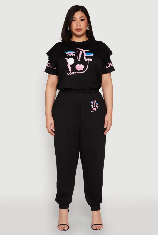 Plus Size Abstract Love Graphic Joggers sold by Rainbow