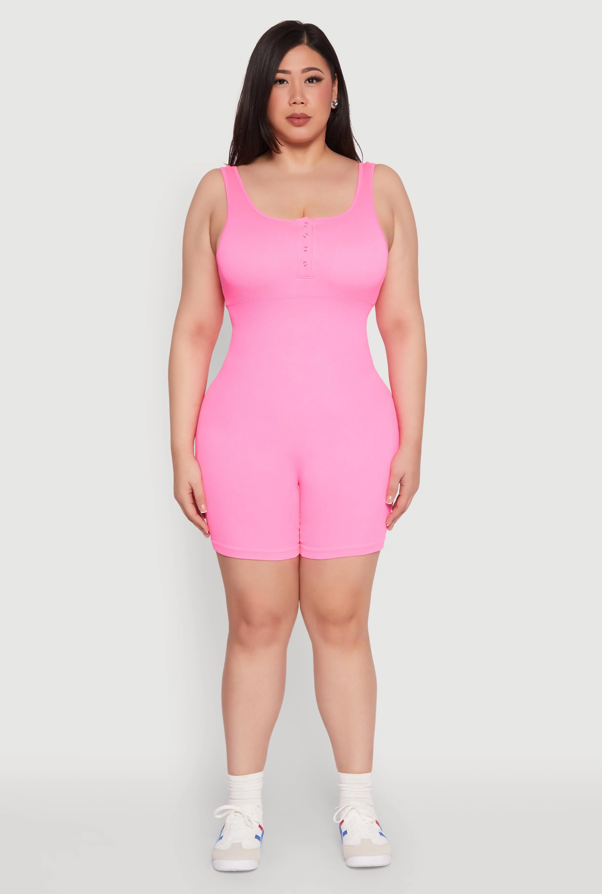 Plus Size Seamless Ribbed Sleeveless Biker Romper sold by Rainbow product image thumbnail 2