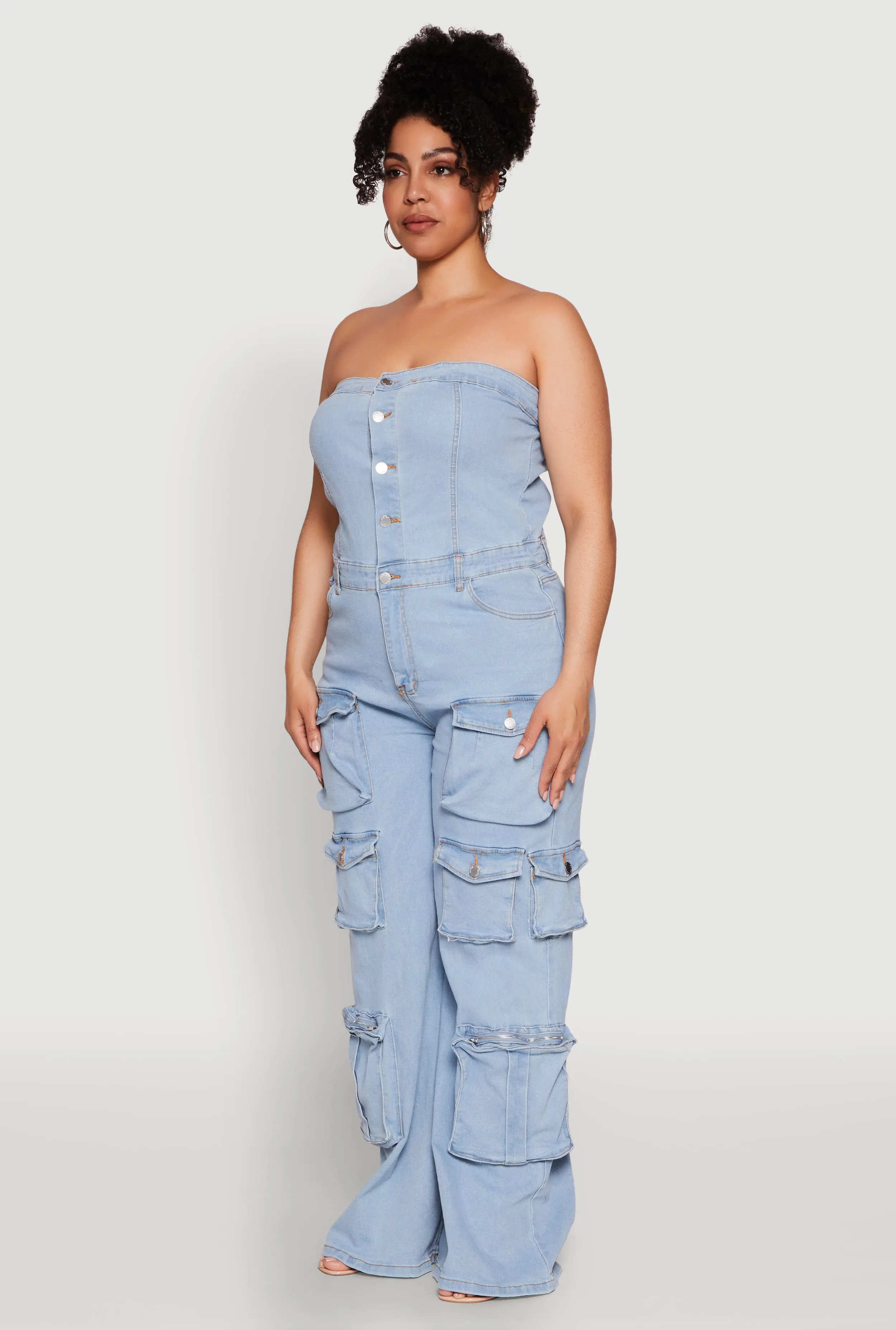 Plus Size Daisy Strapless Cargo Denim Jumpsuit sold by Rainbow product image thumbnail 3