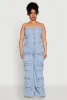 Plus Size Daisy Strapless Cargo Denim Jumpsuit sold by Rainbow