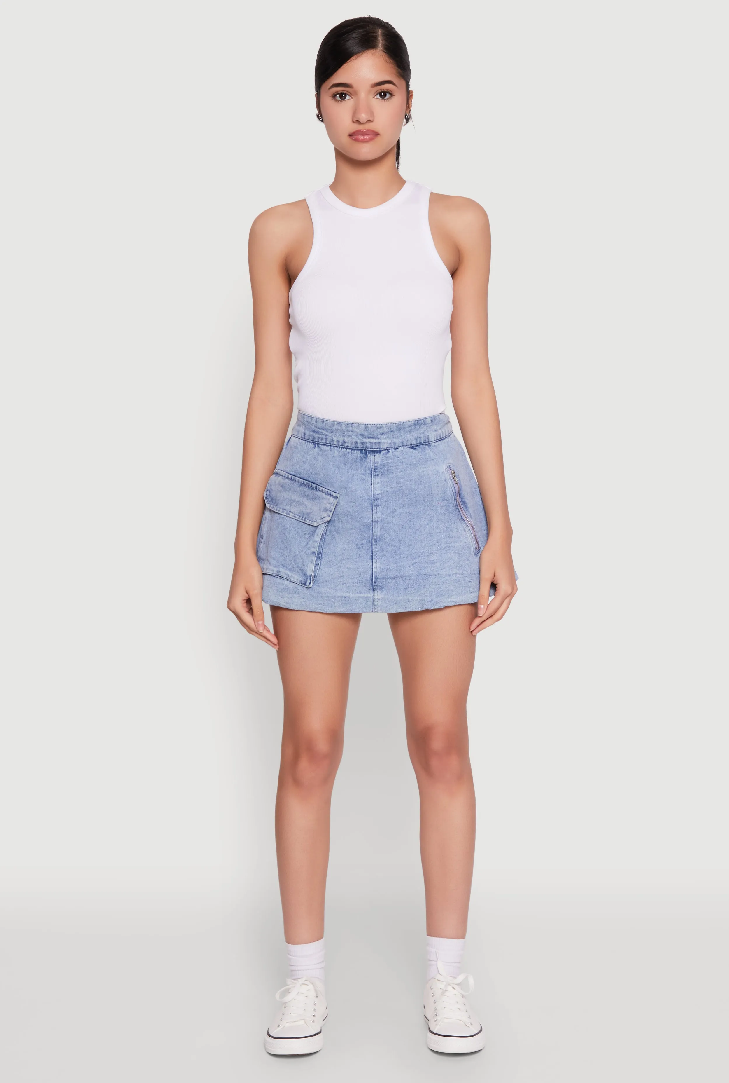 Spoon Jeans Mineral Wash Zip Detail Denim Skort sold by Rainbow product image thumbnail 2