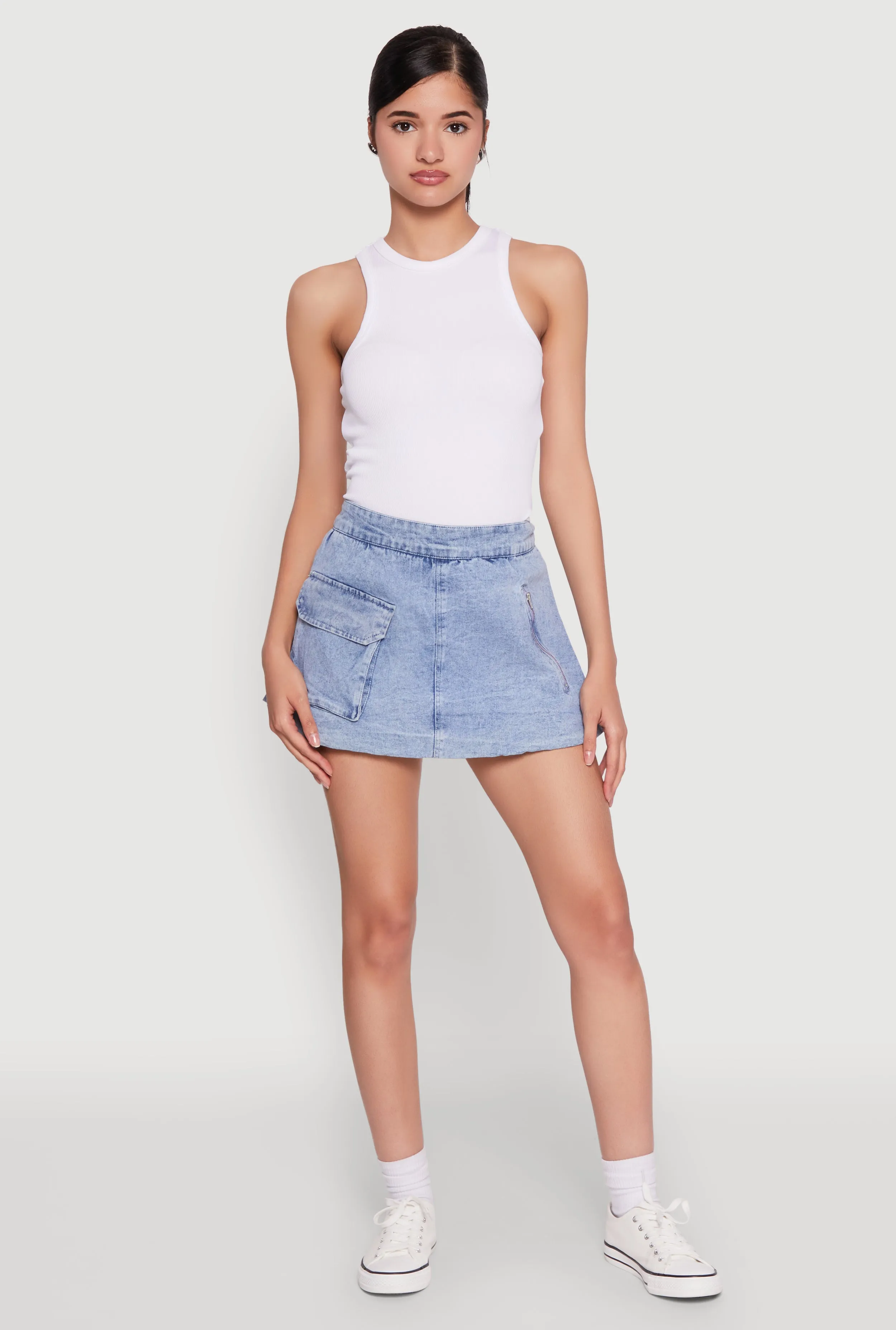 Spoon Jeans Mineral Wash Zip Detail Denim Skort sold by Rainbow