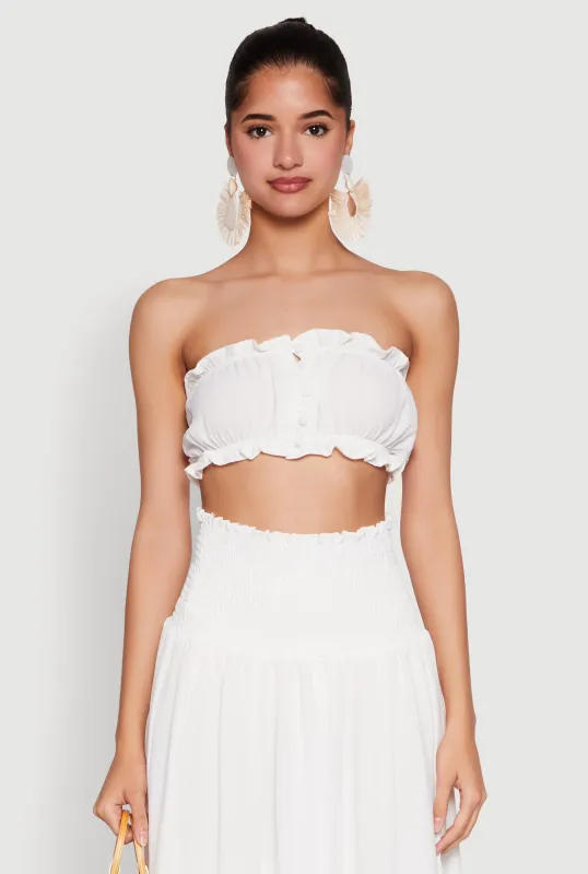 Airy Ruffled Button Front Tube Top sold by Rainbow