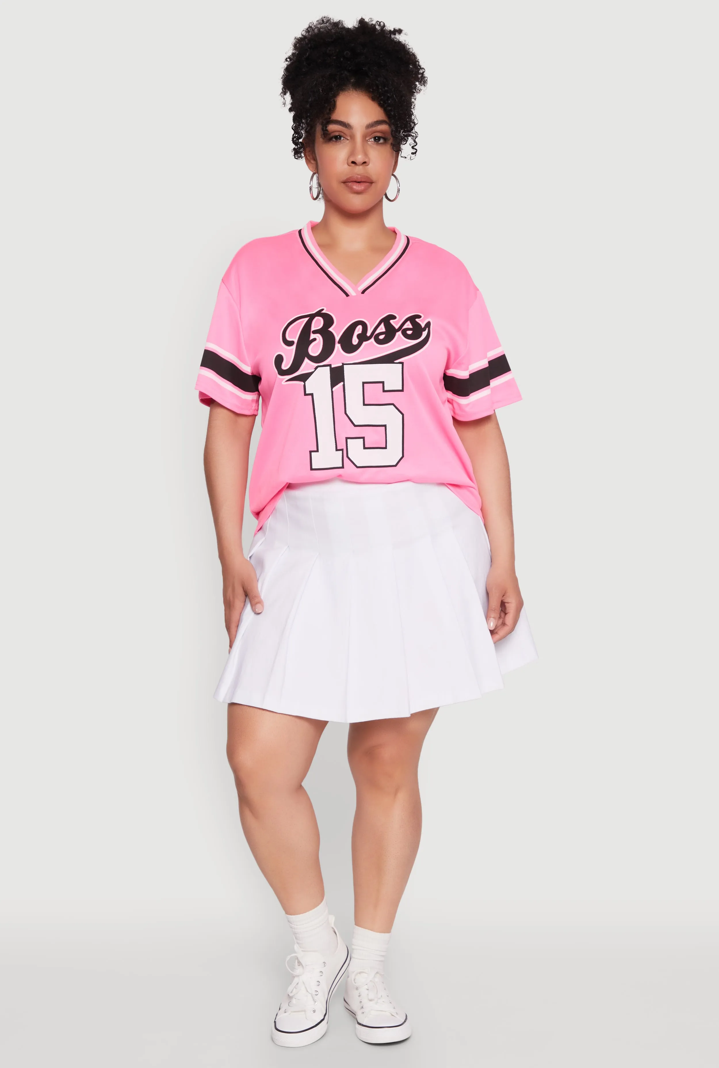 Plus Size Varsity Stripe Boss 15 Graphic Jersey sold by Rainbow