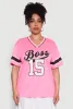 Plus Size Varsity Stripe Boss 15 Graphic Jersey sold by Rainbow