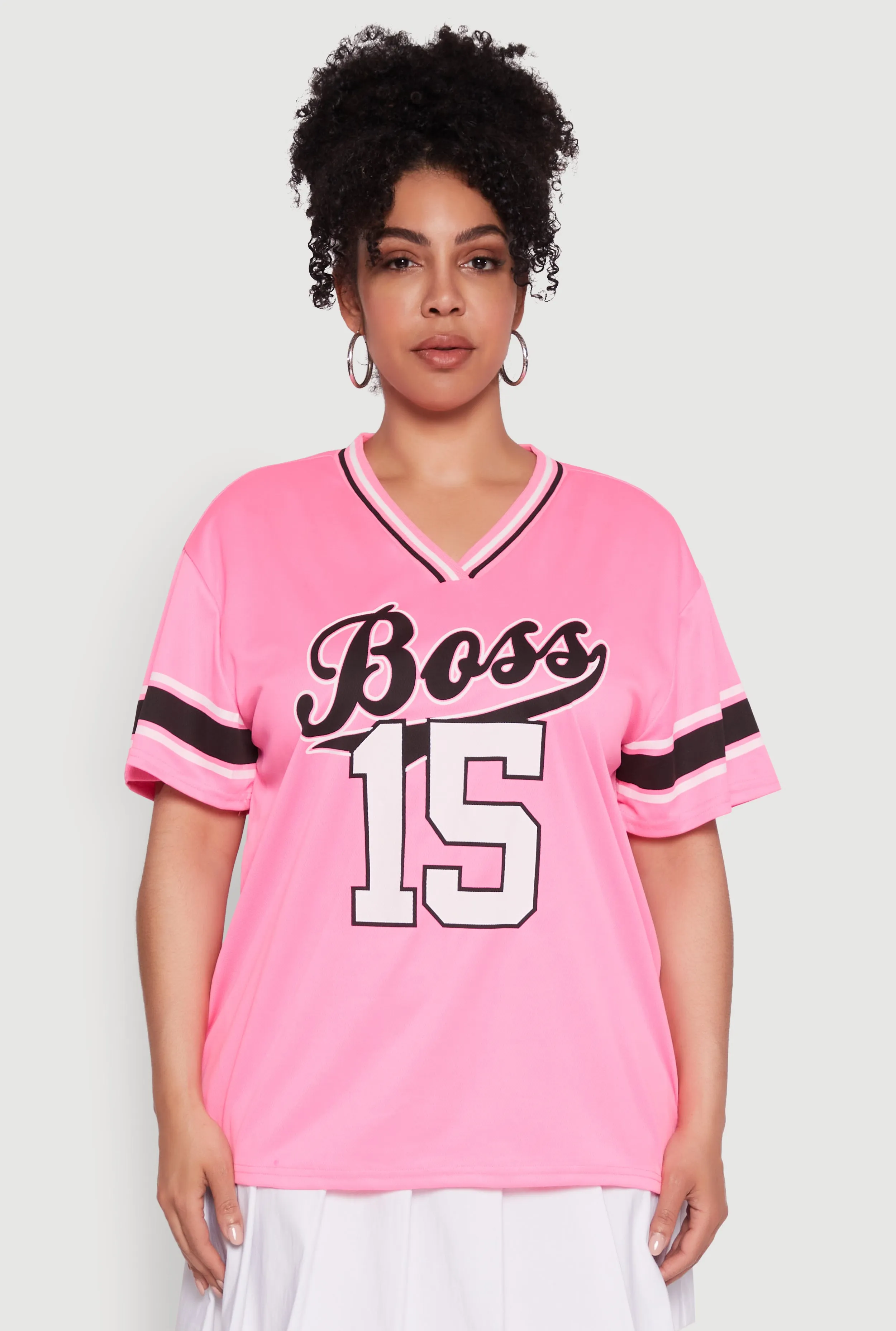 Plus Size Varsity Stripe Boss 15 Graphic Jersey sold by Rainbow product image thumbnail 2