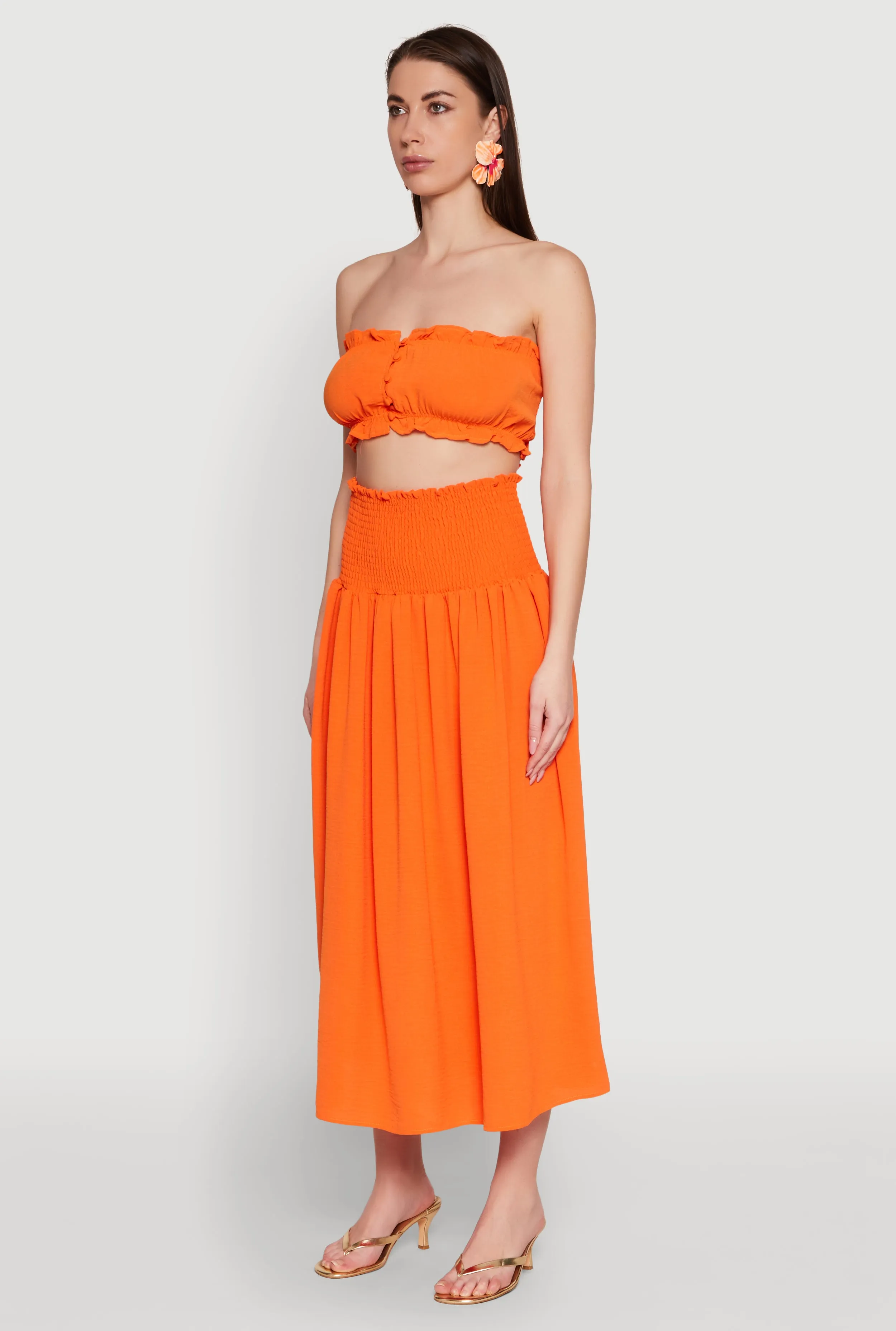 Airy Ruffled Button Front Tube Top sold by Rainbow product image thumbnail 5