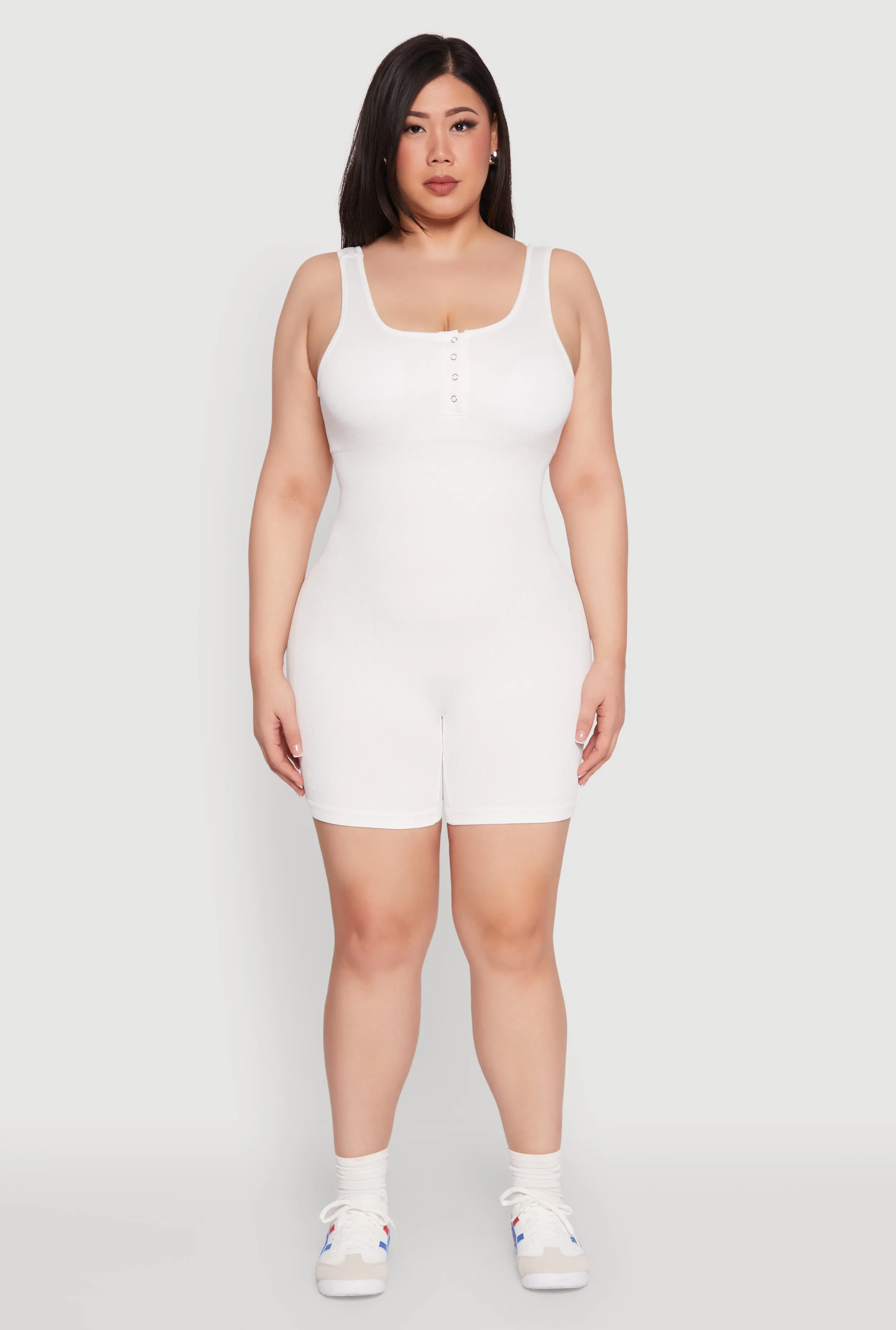 Plus Size Seamless Ribbed Sleeveless Biker Romper sold by Rainbow product image thumbnail 2