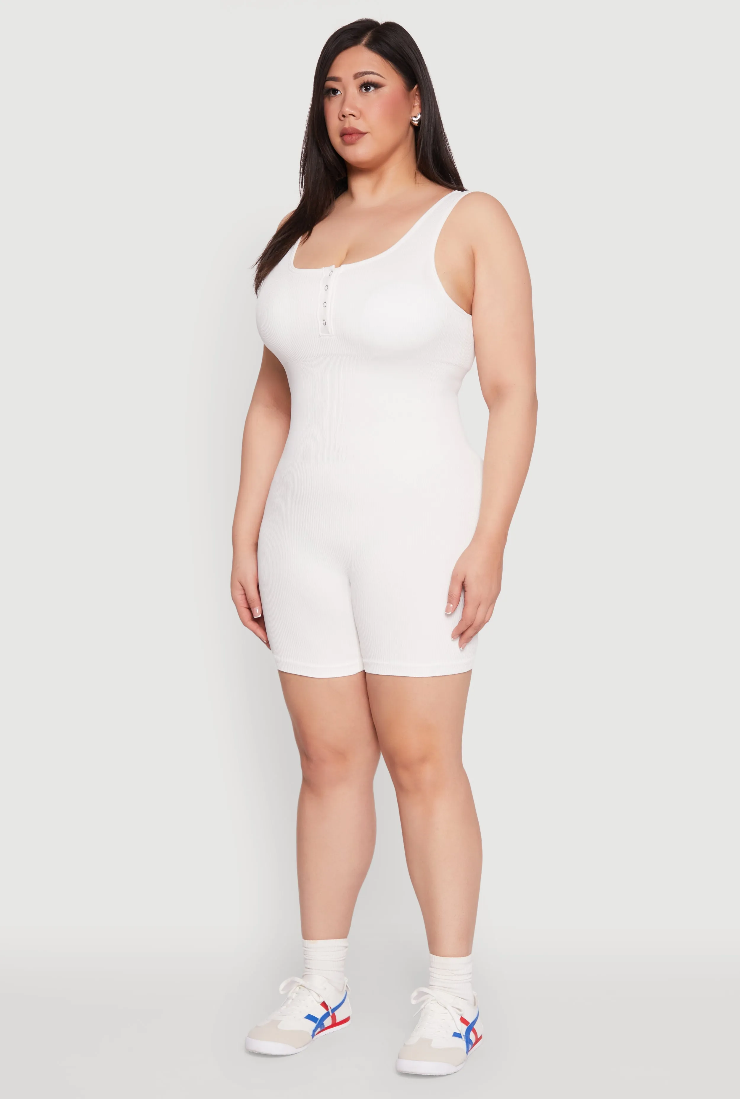 Plus Size Seamless Ribbed Sleeveless Biker Romper sold by Rainbow product image thumbnail 3
