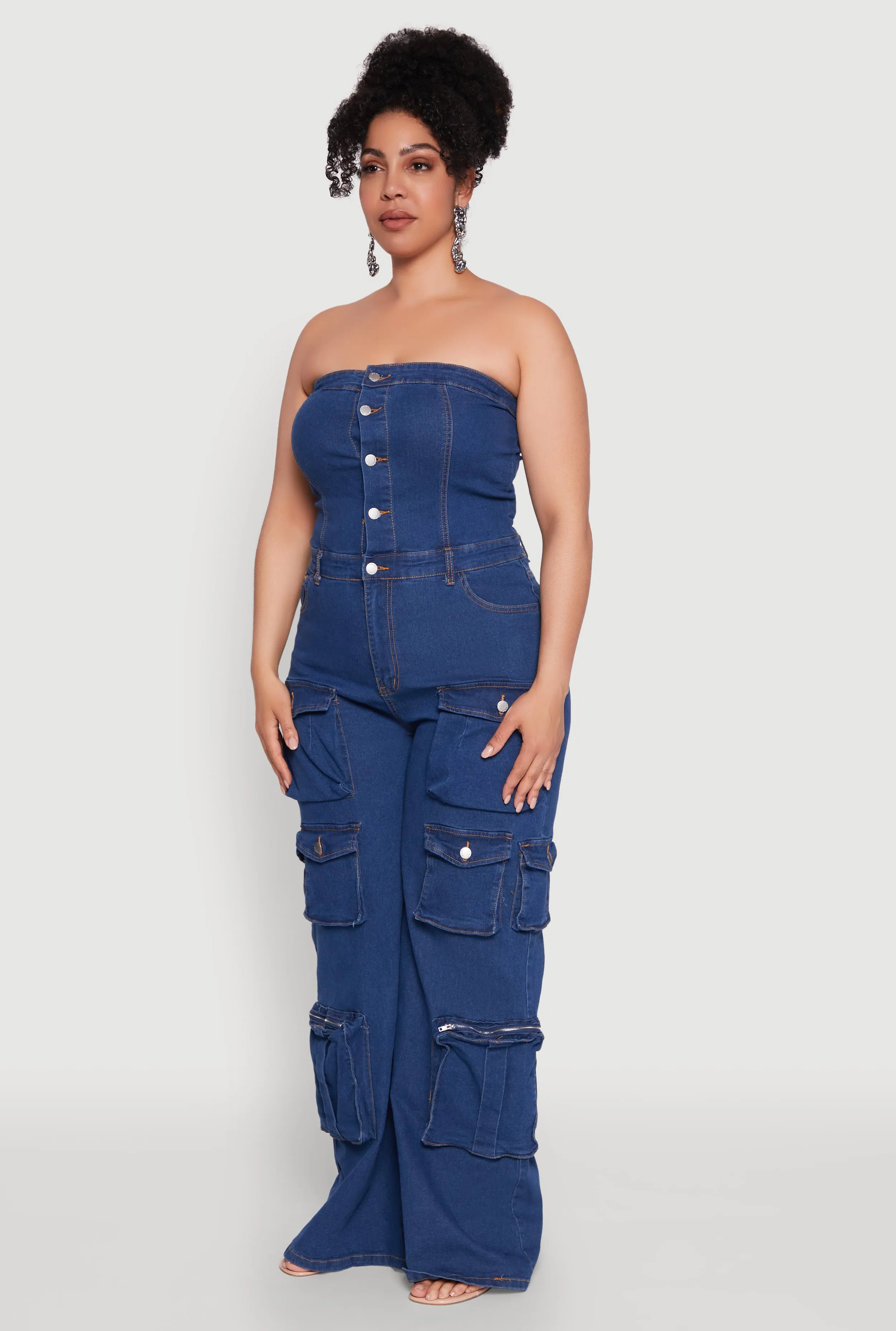 Plus Size Daisy Strapless Cargo Denim Jumpsuit sold by Rainbow product image thumbnail 3