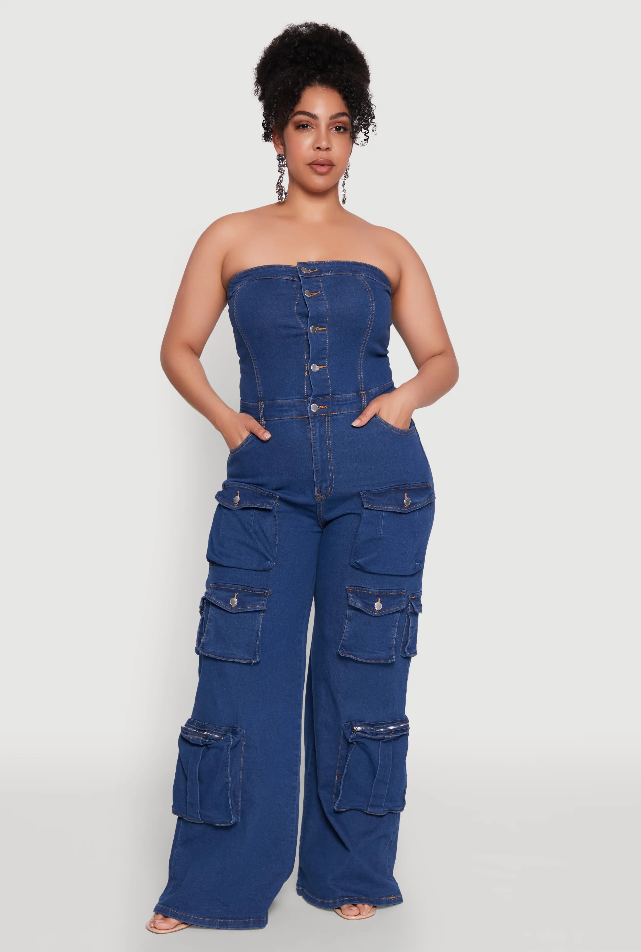 Plus Size Daisy Strapless Cargo Denim Jumpsuit sold by Rainbow product image thumbnail 2