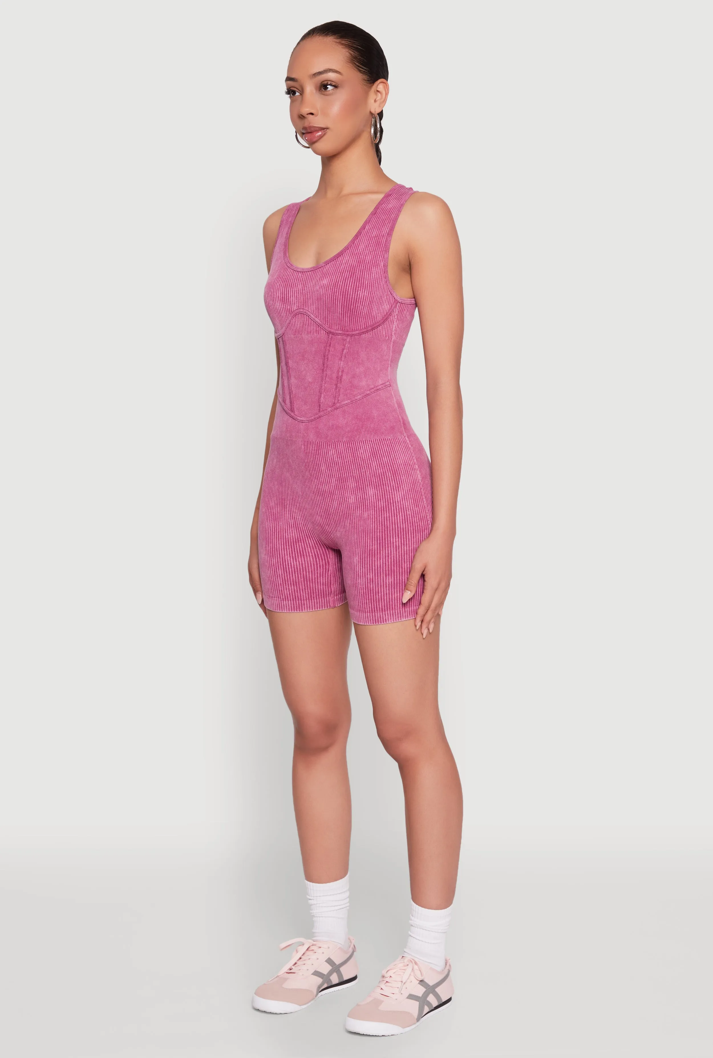 Mineral Wash Corset Detail Biker Romper sold by Rainbow product image thumbnail 3