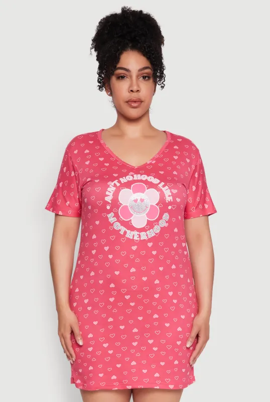 Plus Size Aint No Hood Like Motherhood Sleepshirt sold by Rainbow