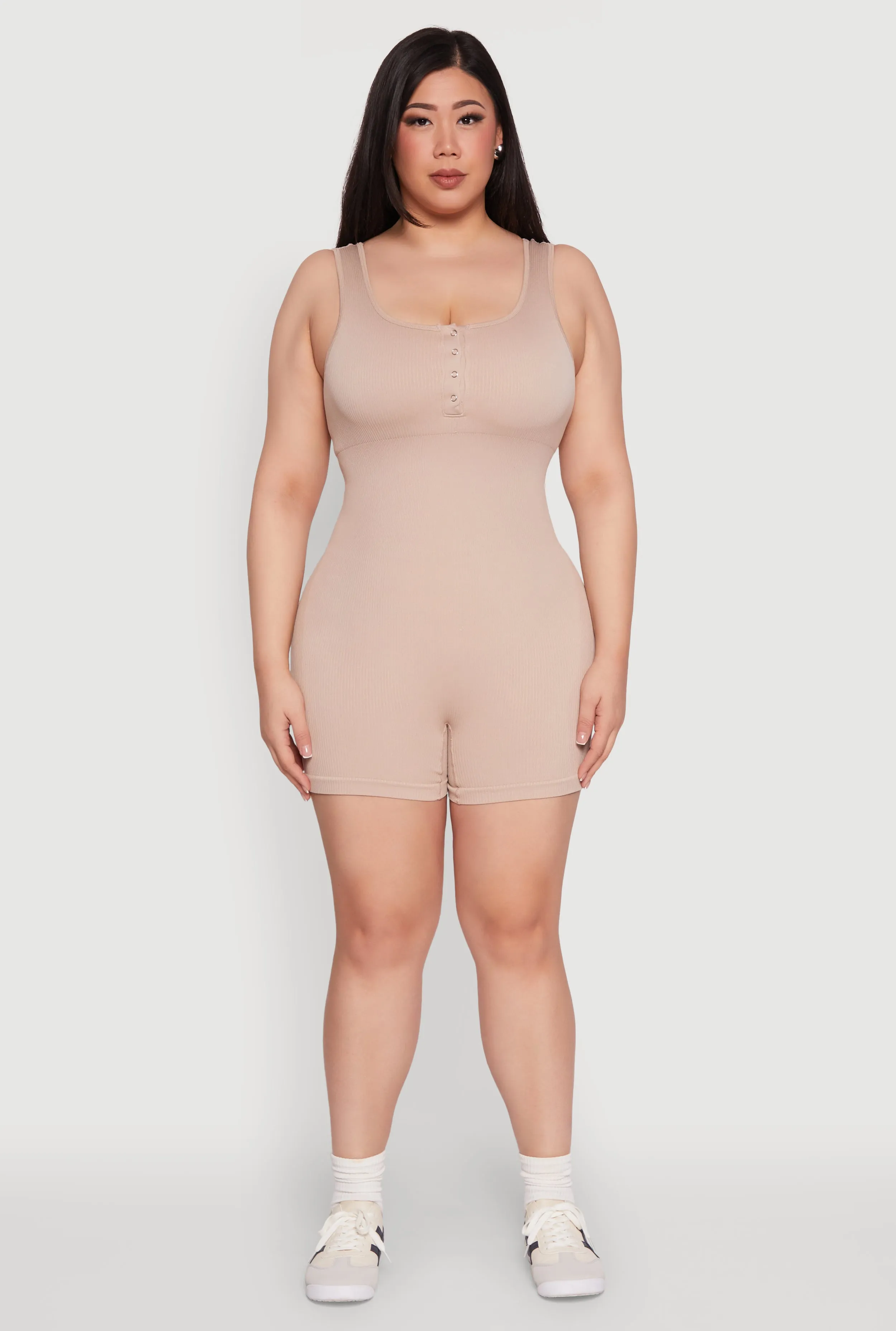 Plus Size Seamless Ribbed Sleeveless Biker Romper sold by Rainbow product image thumbnail 2