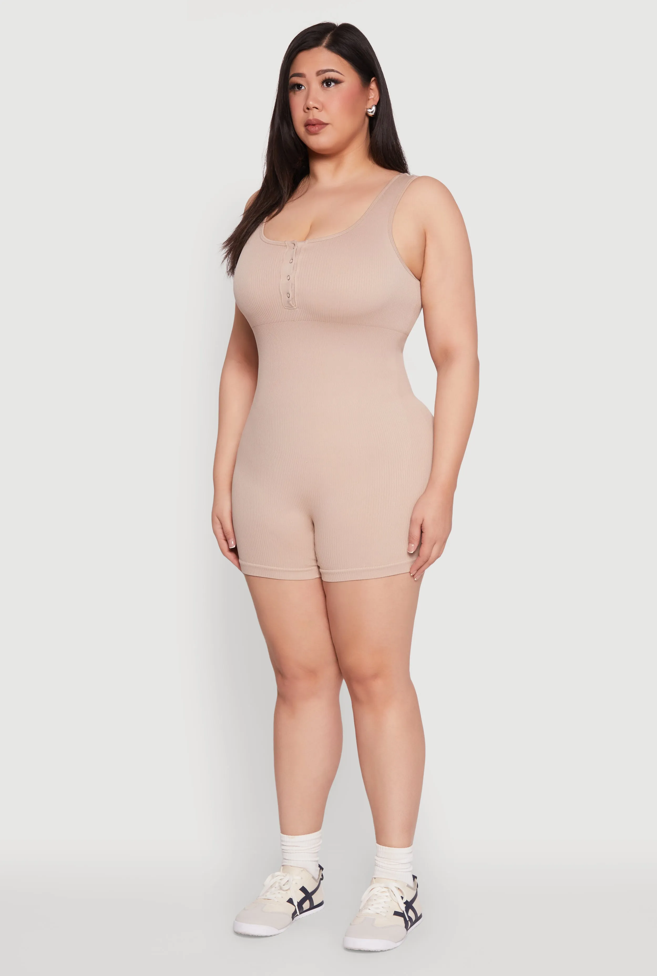 Plus Size Seamless Ribbed Sleeveless Biker Romper sold by Rainbow product image thumbnail 3