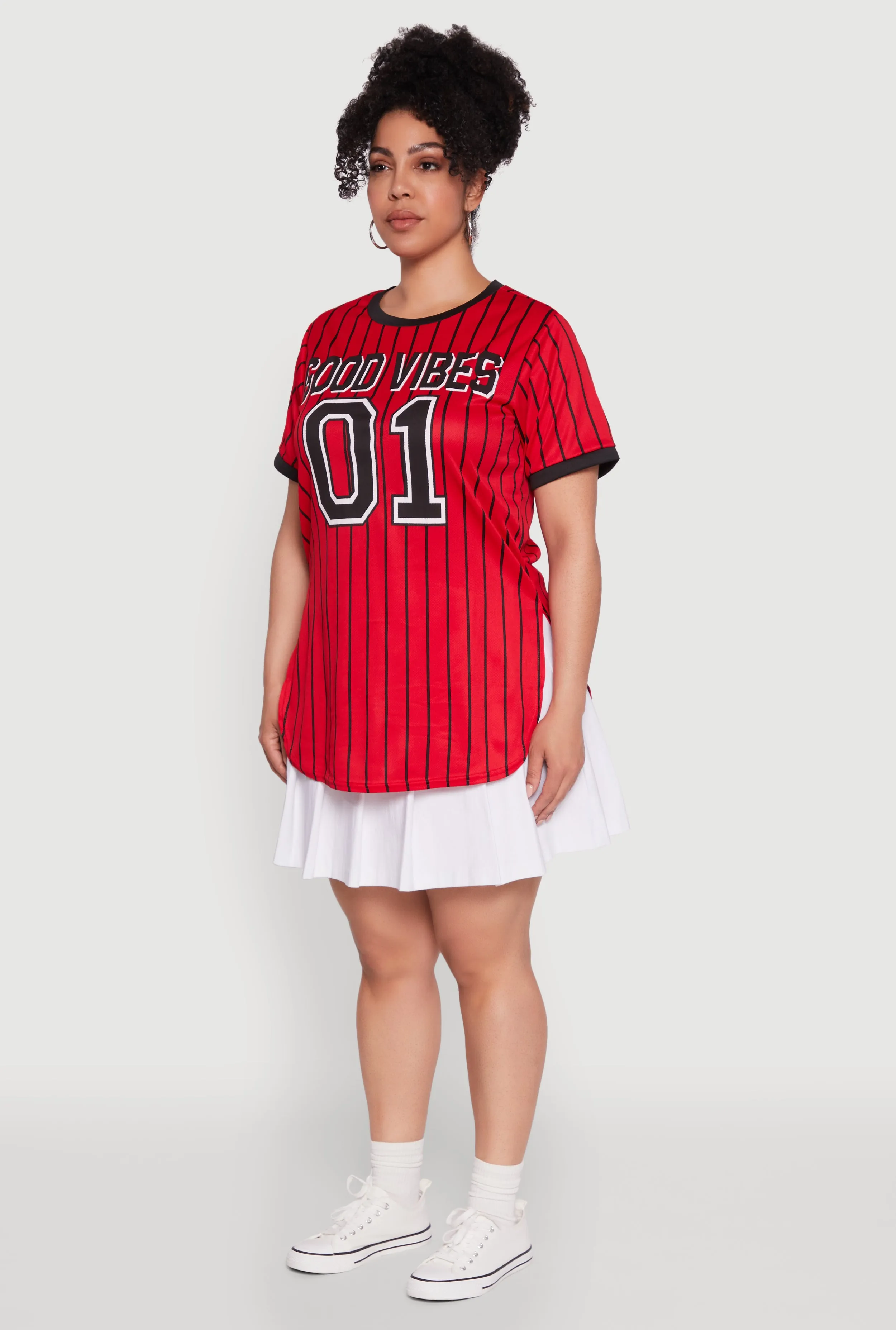 Plus Size Good Vibes 01 Pinstripe Baseball Jersey sold by Rainbow product image thumbnail 5