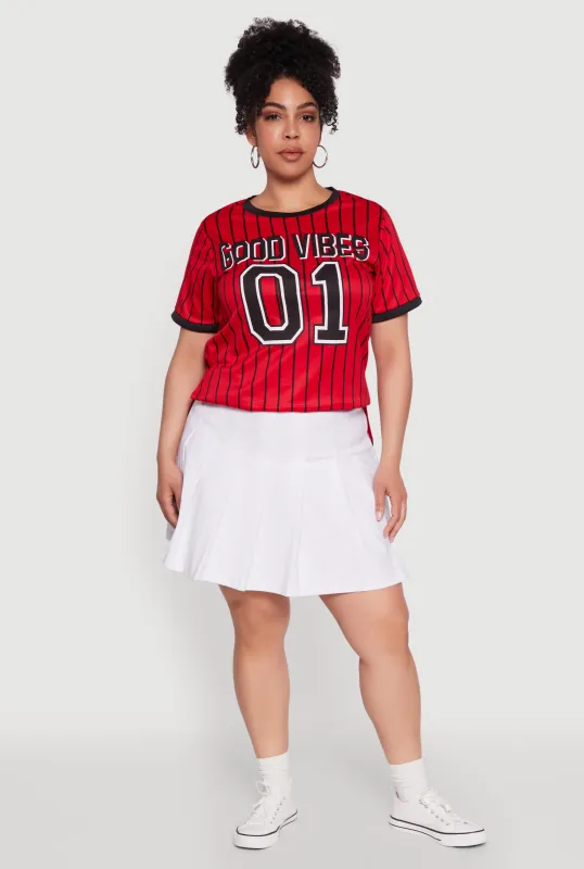 Plus Size Good Vibes 01 Pinstripe Baseball Jersey sold by Rainbow