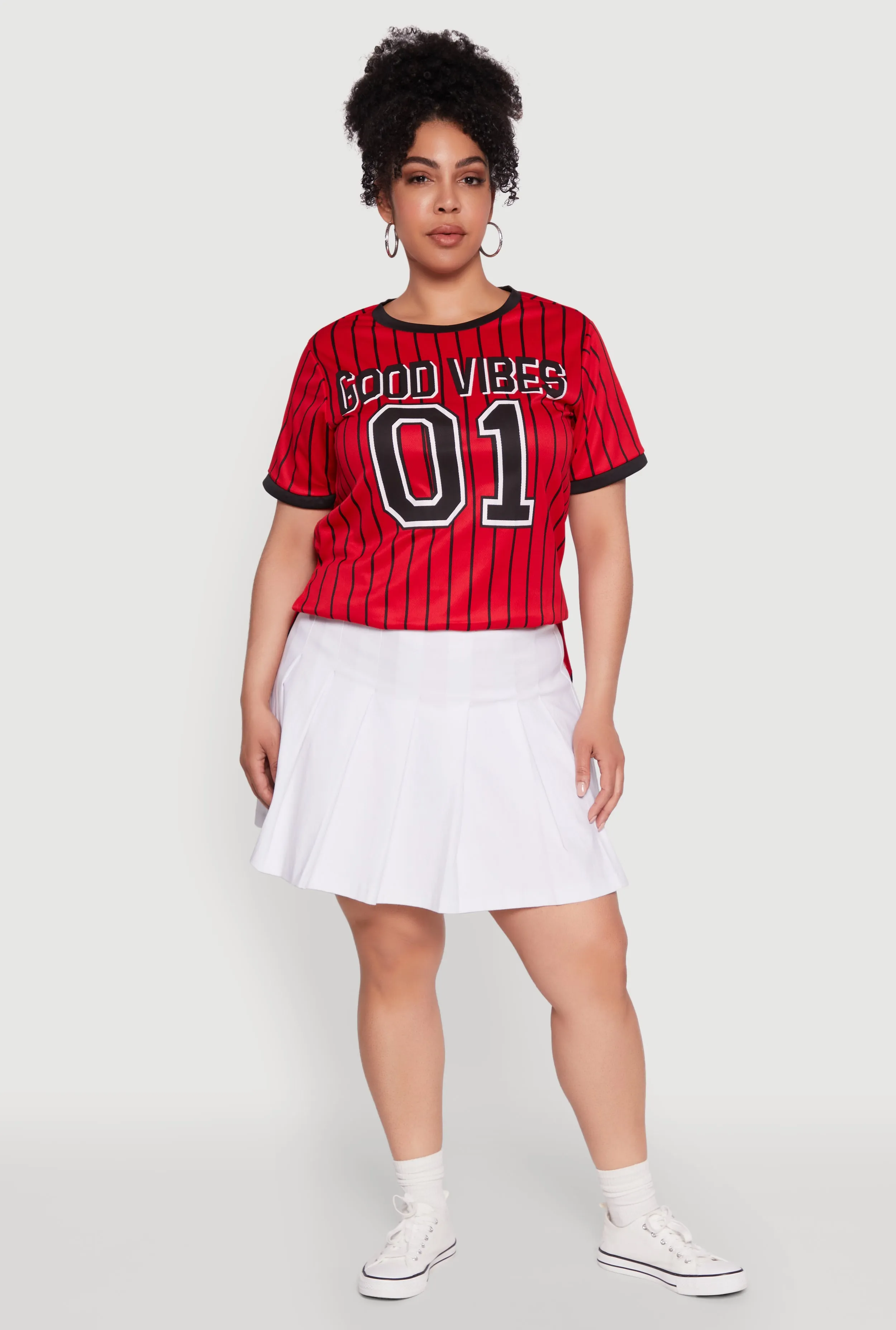 Plus Size Good Vibes 01 Pinstripe Baseball Jersey sold by Rainbow