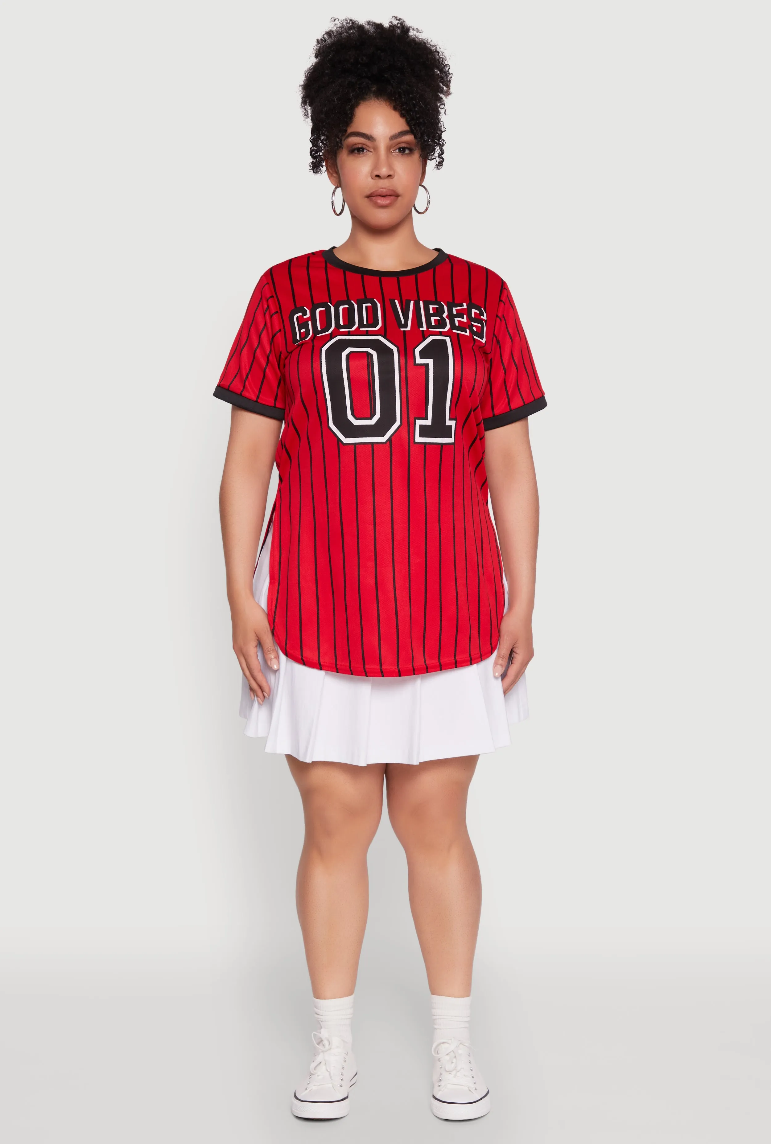 Plus Size Good Vibes 01 Pinstripe Baseball Jersey sold by Rainbow product image thumbnail 3