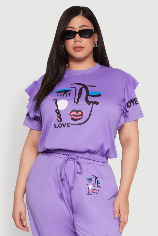 Plus Size Abstract Love Graphic Tiered Sleeve Top sold by Rainbow