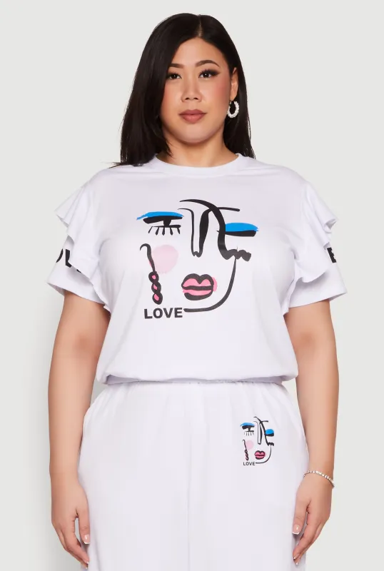 Plus Size Abstract Love Graphic Tiered Sleeve Top sold by Rainbow