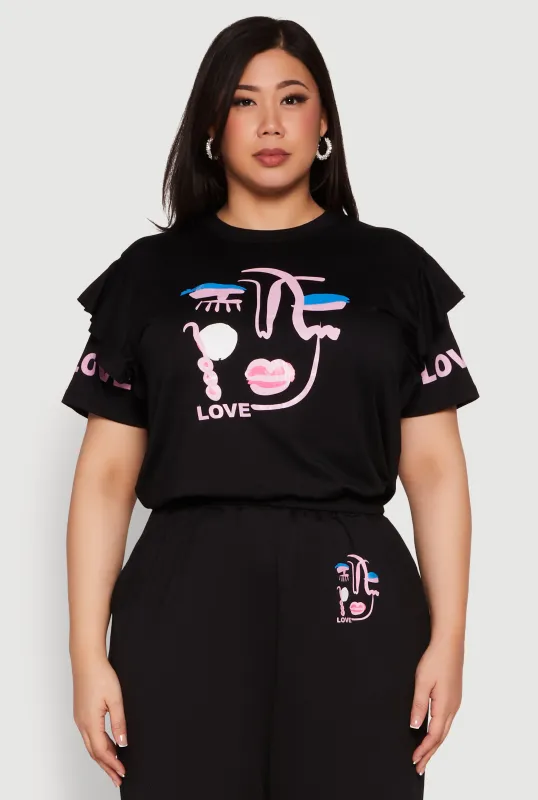 Plus Size Abstract Love Graphic Tiered Sleeve Top sold by Rainbow