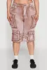 Plus Size Daisy Frayed Hem Denim Cargo Shorts sold by Rainbow