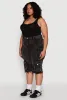 Plus Size Daisy Frayed Hem Denim Cargo Shorts sold by Rainbow
