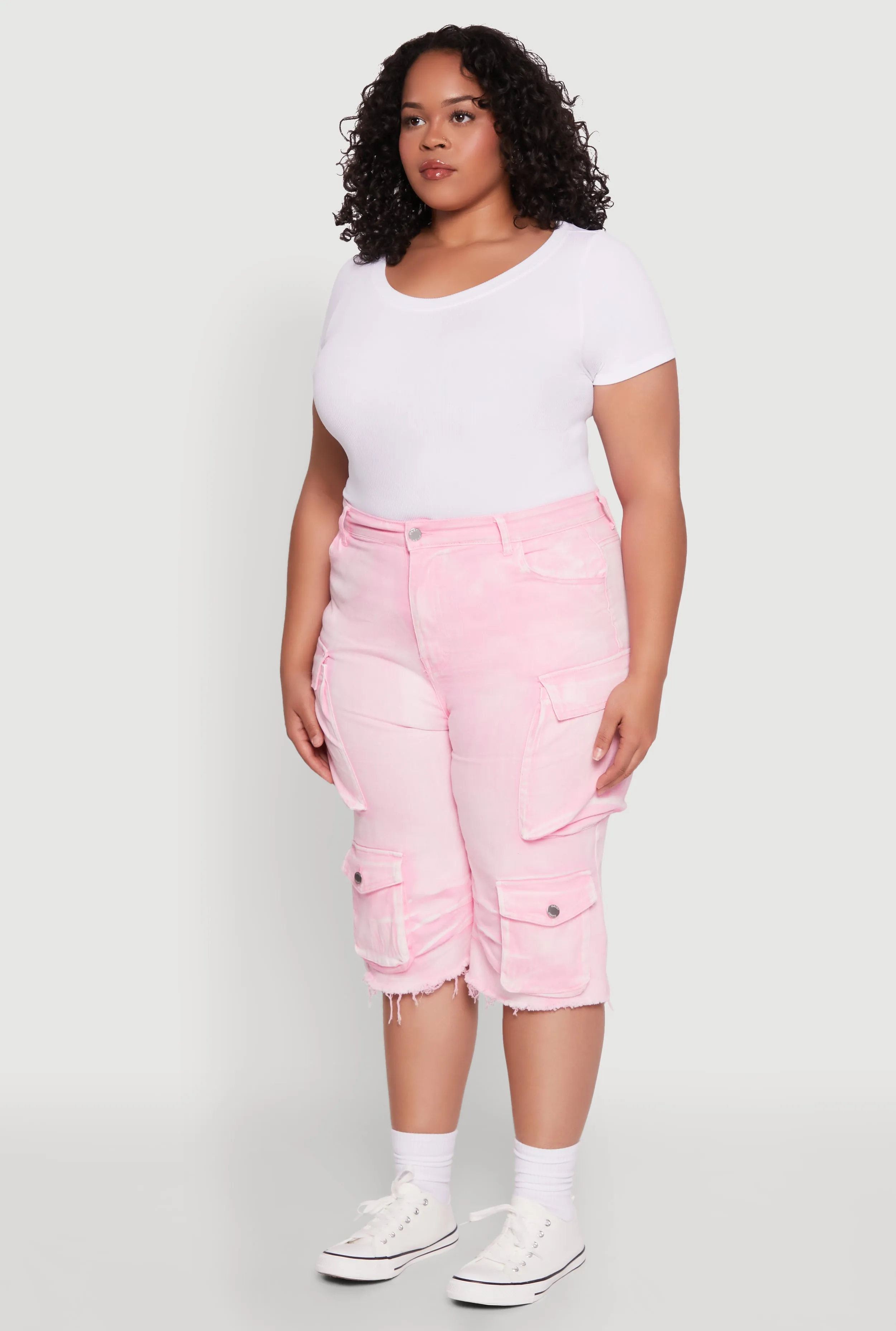 Plus Size Daisy Frayed Hem Denim Cargo Shorts sold by Rainbow product image thumbnail 3