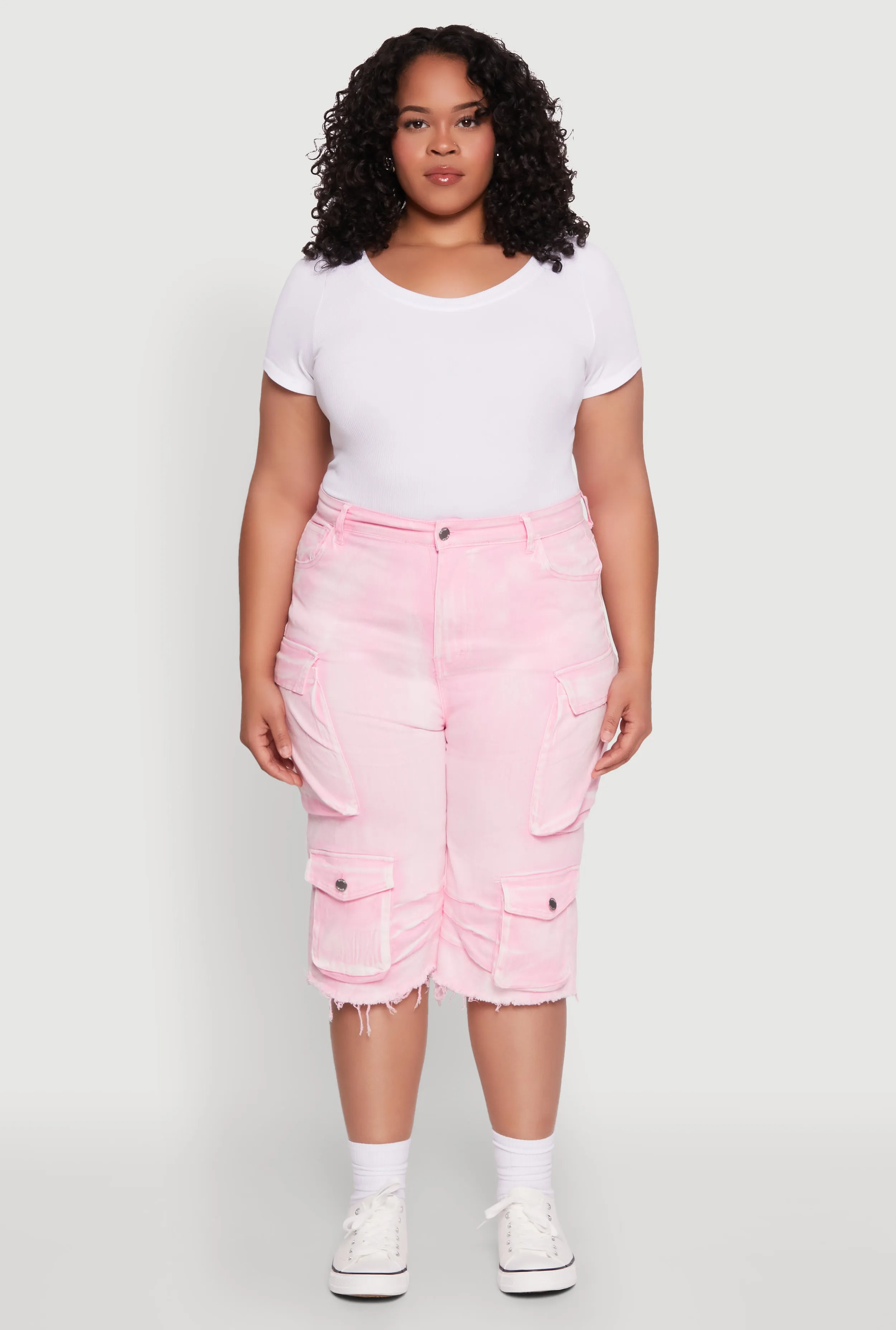 Plus Size Daisy Frayed Hem Denim Cargo Shorts sold by Rainbow product image thumbnail 2