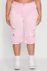 Plus Size Daisy Frayed Hem Denim Cargo Shorts sold by Rainbow