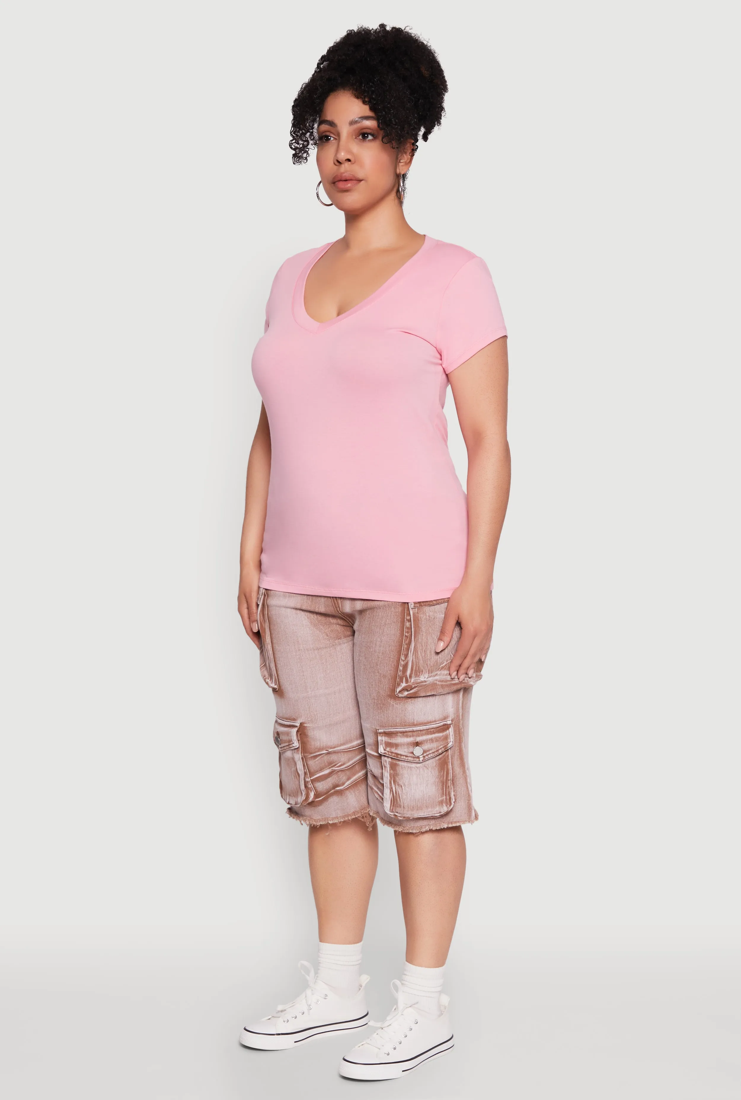 Plus Size Basic V Neck T Shirt sold by Rainbow product image thumbnail 5