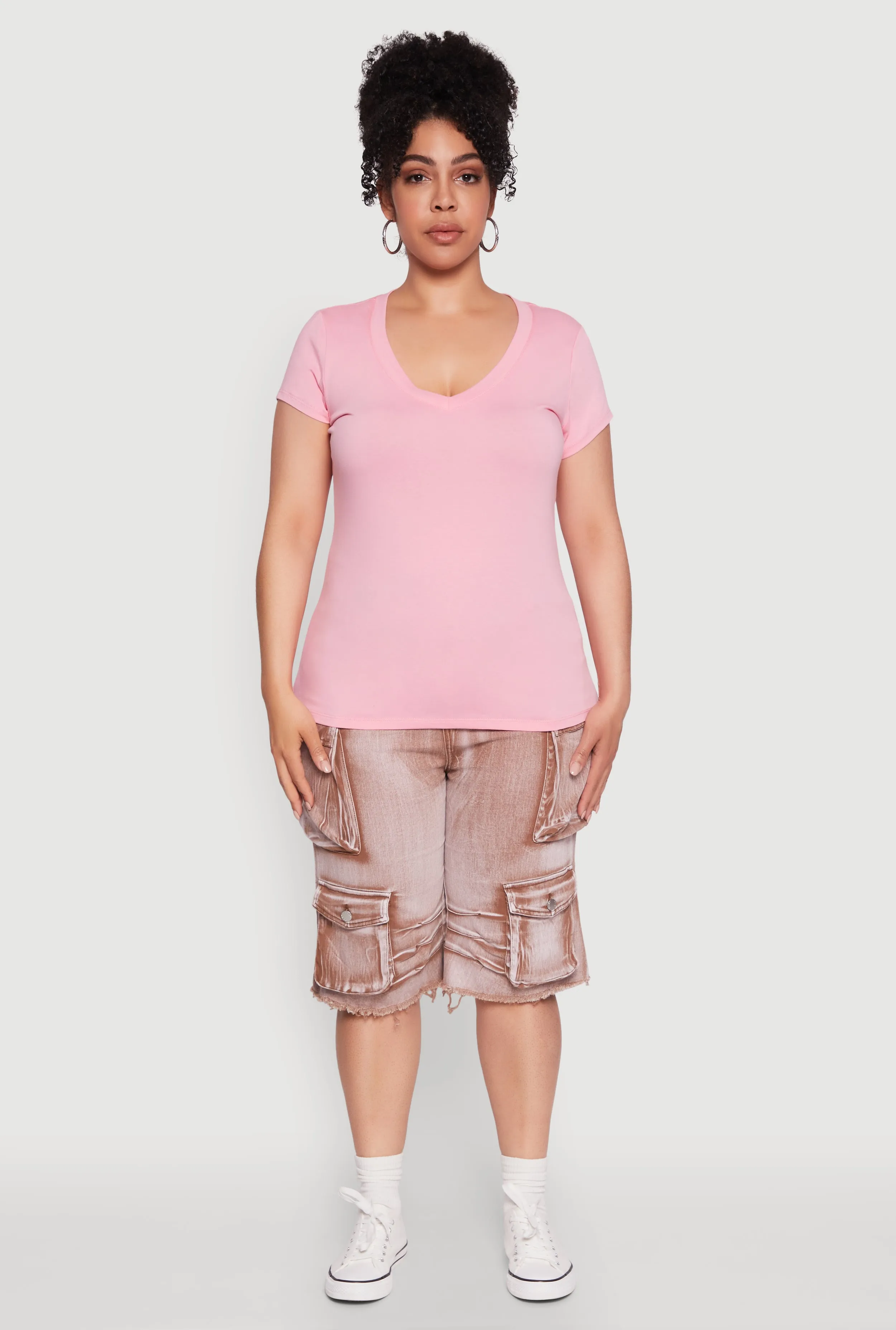 Plus Size Basic V Neck T Shirt sold by Rainbow