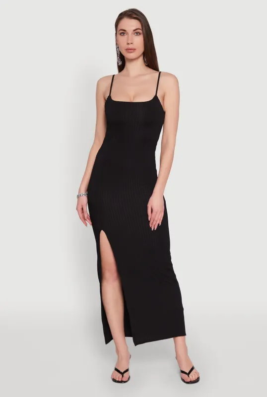 Rib Knit Side Slit Midi Dress sold by Rainbow