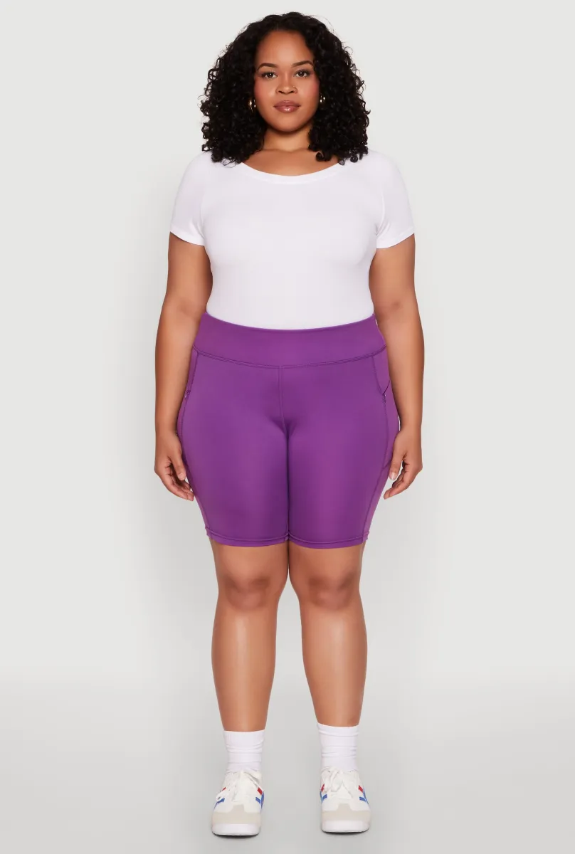 Plus Size Side Zip Pocket Biker Shorts sold by Rainbow
