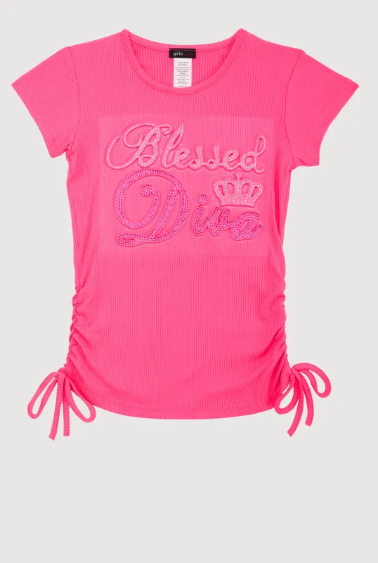 Girls Rhinestone Blessed Diva 3D Graphic Top sold by Rainbow