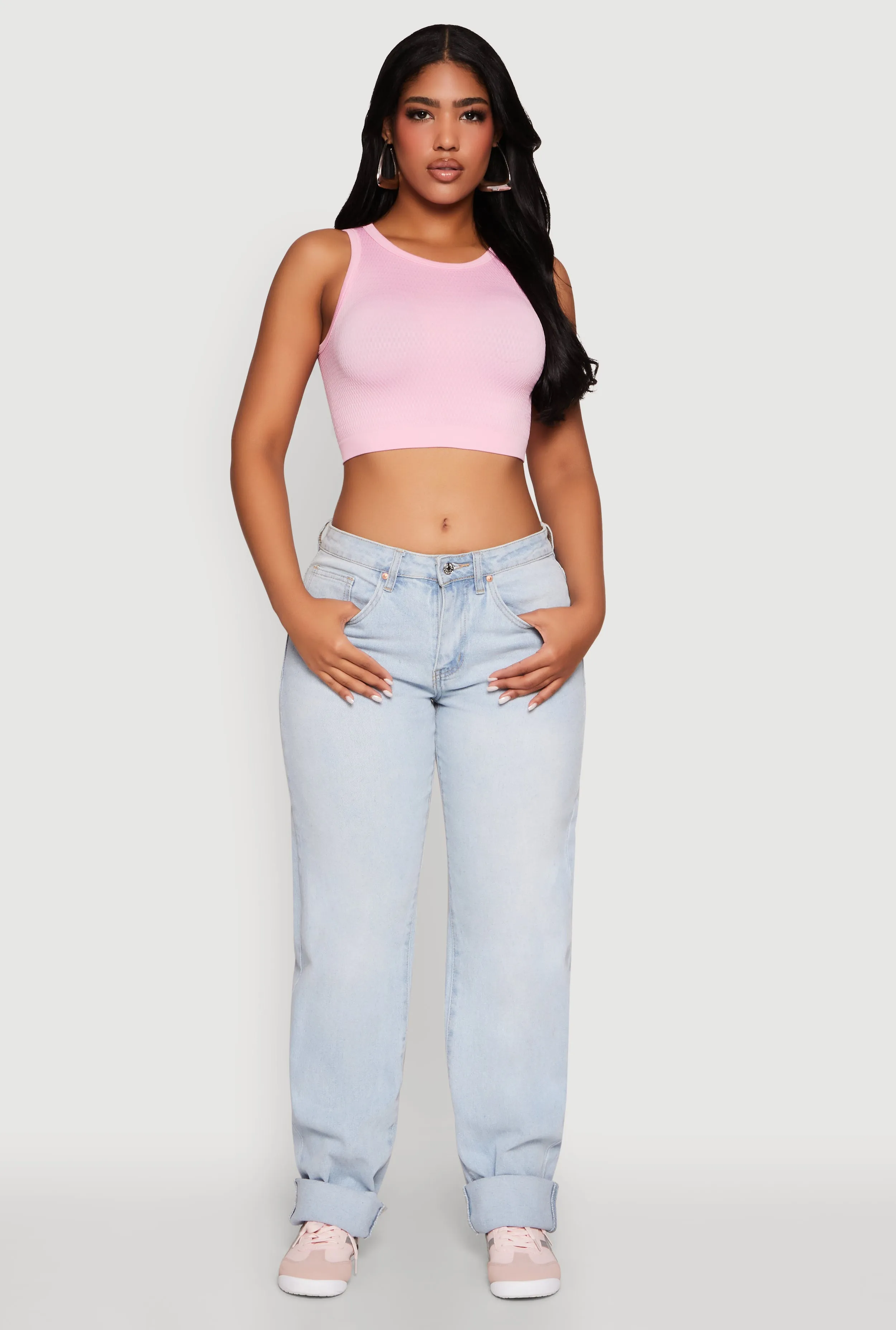 Textured Knit Seamless Cropped Tank Top sold by Rainbow