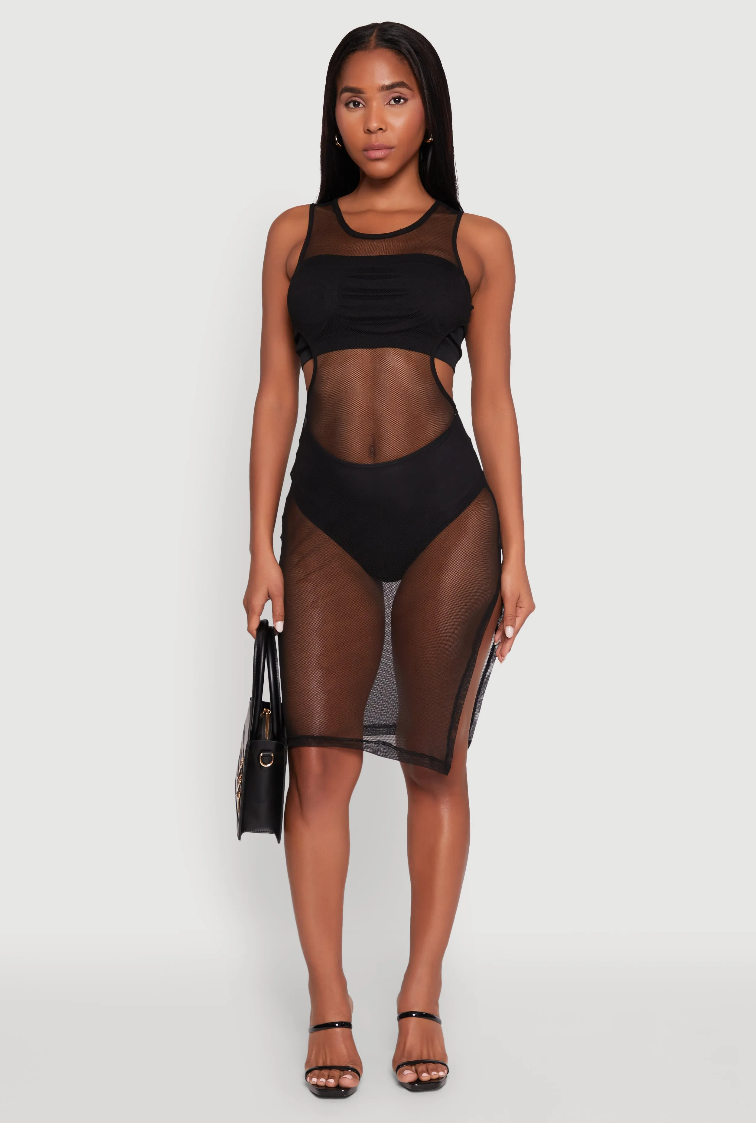 Mesh Side Slit Cut Out Maxi Top sold by Rainbow