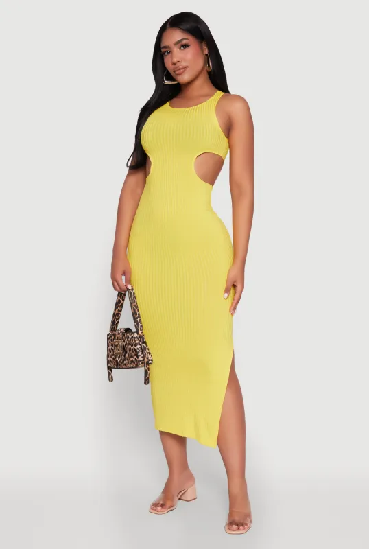 Rib Knit Side Cut Out Maxi Dress sold by Rainbow