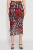 Mesh Jaguar Rose Print Ruched Skirt sold by Rainbow